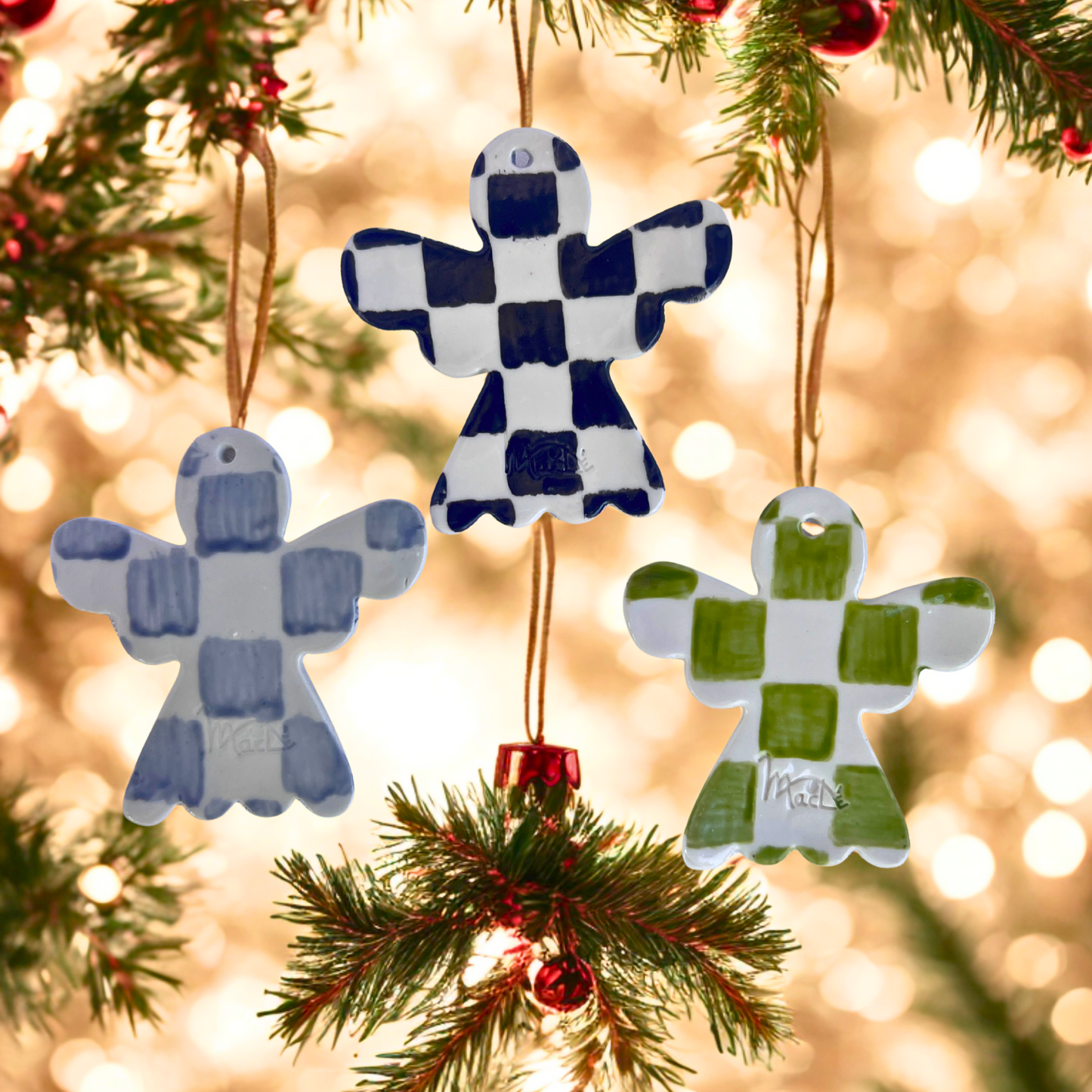 Adornos de Navidad MacLé® – Angelitos de Porcelana Ajedrezados